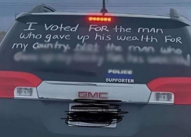 HT6. This SUV’s Back Window Message Sparks Powerful Reactions!