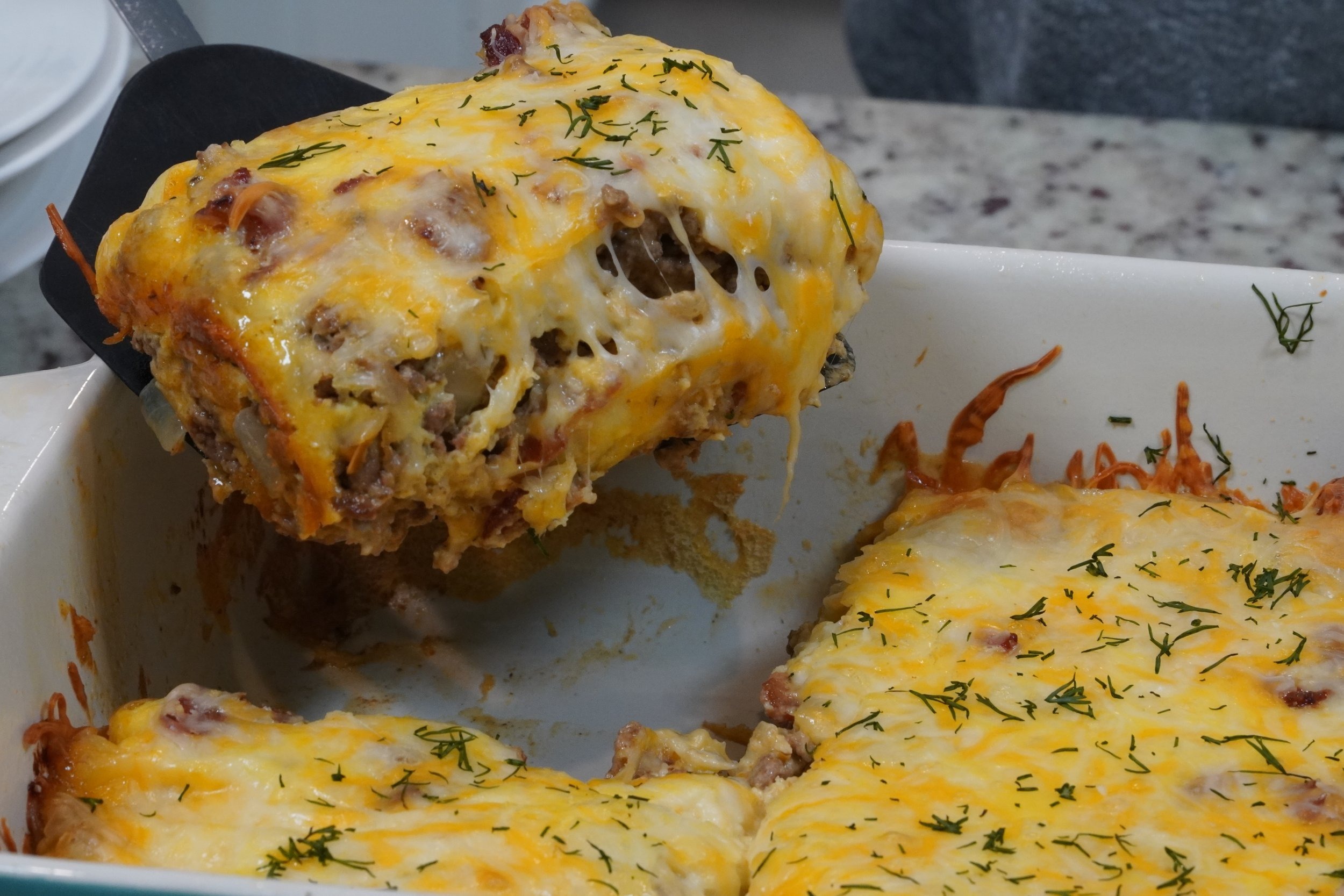 F. LOW CARB BACON CHEESEBURGER CASSEROLE